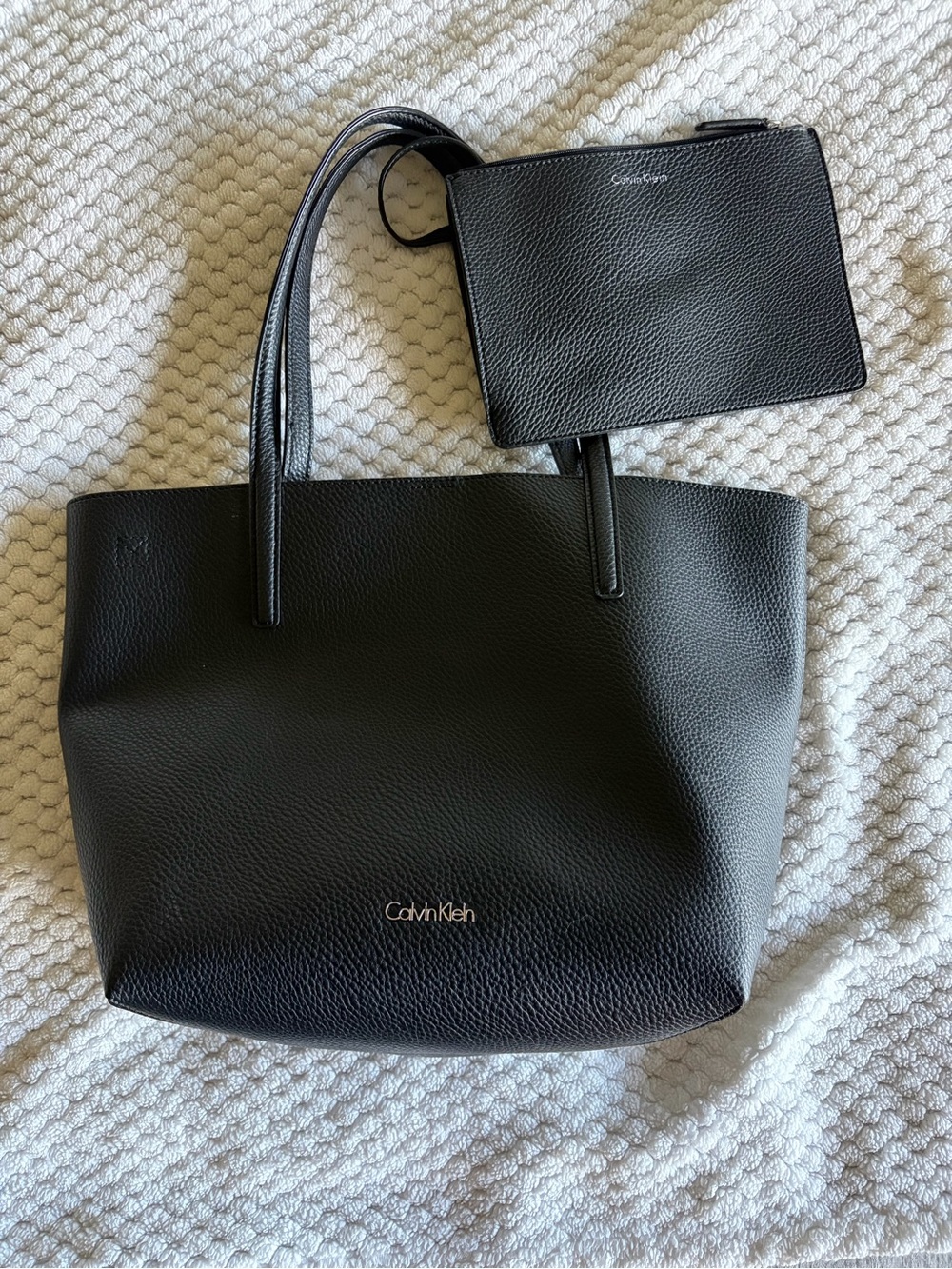 Calvin Klein Black Pebbled Tote with Detachable Wristlet Pouch
